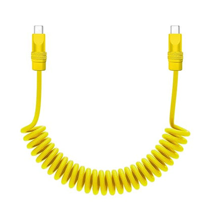 chubbycable Curly Chubby - Retractable Fast Charging Cable 240W Coiled Charger Cord for Car Durable USB-C Cable for Phones, Tablets and More, Yellow+Yellow, Type-C to Type-C, 1.3FT-2.3FT