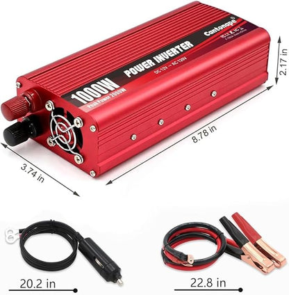 1000W/2000W(Peak) DC 12V to 110V/120V AC Power Inverter Converter with 3.1A USB Car Adapter and Cigarette Lighter for Car Home Laptop Truck