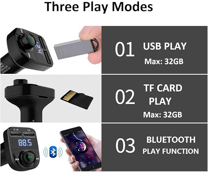Handsfree Call Car Charger,Wireless Bluetooth FM Transmitter Radio Receiver,Mp3 Audio Music Adapter,Dual USB Port Compatible for All Smartphones,Samsung Galaxy,LG,HTC,etc.