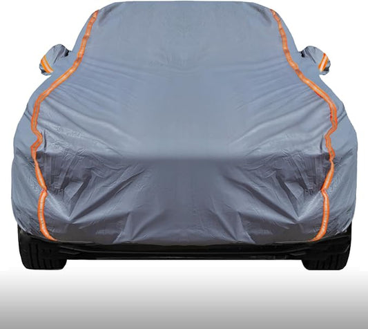 KEYOOG Universal Waterproof Heavy Weight Full Car Covers, Fit Sedan, All Weather, Outdoor Full Cover Weatherproof UV Sun Protection Snow Dust Storm Resistant with PEVA Cotton, for Cars Up to 198"