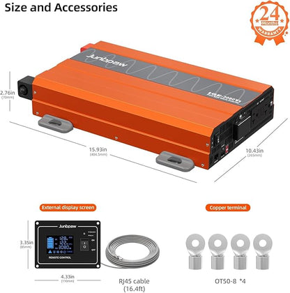 3080 Watt Pure Sine Wave Inverter, Equipment GFCI, 12V DC to 120V AC Converter Built-in 5V/2.1A USB Port for Off-Grid Solar Car RV Truck Boat with Wire Remote Monitor, Pre-Charge Function