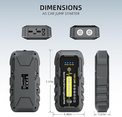 2025 Upgraded for A5 Car Jump Starter 3000A,Jump Starter Battery Pack for Up to 9.0L Gas and 7.0L Diesel Engines,12V Portable Jump Box with 4 Modes Flashlight and Jumper Cable-3year Limited