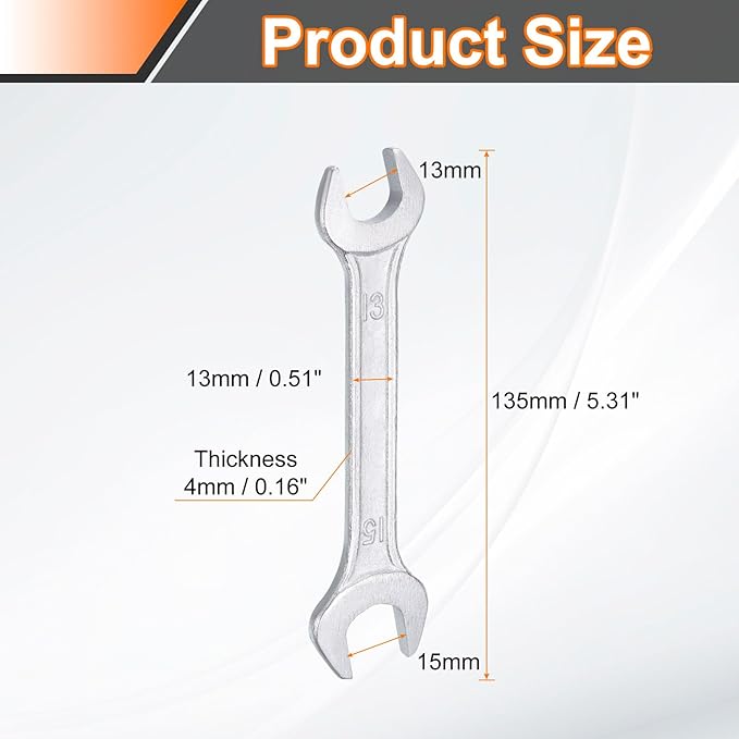 HARFINGTON 2pcs Double Open End Wrench 13mm x 15mm Metric 15 Degree Offset Angle Small Flat Head Wrench Galvanizing Open Ended Spanner for Automotive Repair Furniture Assembly