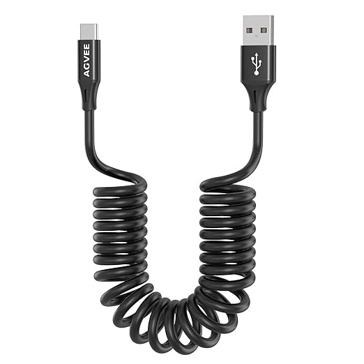 AGVEE 2 Pack 3ft Coiled Short USB to USB-C Charging Cable [USB-IF Certified] 3A Fast Charger Cord in Car for iPhone 16/15 CarPlay, Galaxy S25 S24 S23 S22 S21 S10 S9 S8, Google Pixel, Black