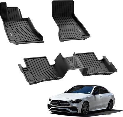 LASFIT Floor Mats for Mercedes Benz C Class 2026 2025 2024 2023 2022 C300 / C43 AMG / C63 AMG S / C63 AMG S E (Sedan Only), All Weather TPE for Floor Liners for C Class Car Mats, 1st & 2nd Row Set