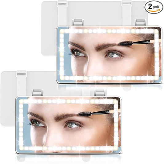 2 Pcs Car Sun Visor Vanity Mirror, Upgraded Car's Mirrors with Lights, Makeup Mirror with 3 Light Modes, Dimmable Touch Screen, Rectangular White, Universal for Car SUV Truck