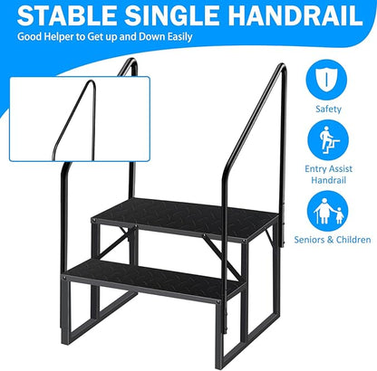 RV Step Stool, 2 Step Ladder, Hot Tub Steps with 2 Handrails, Heavy Duty Ladder Shelf Bookcase, 5th Wheel RV Mobile Home Stairs for Camper/Porch/SPA Pool/Pet Stairs(1 Pack)