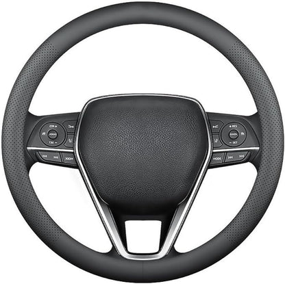 LKWLIKEI Nappa Premium Leather car Steering Wheel Cover, Non-Slip, Breathable, Universal 15 inches, Black.