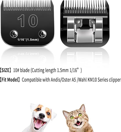 10 Blades Dog Grooming Blades Compatible with Andis/Oster A5/Wahl KM-10 Series Dog Clippers,Detachable Clipper Replacement Blade,Black (5PCS Black-#10+30+4FC+5FC+7FC)