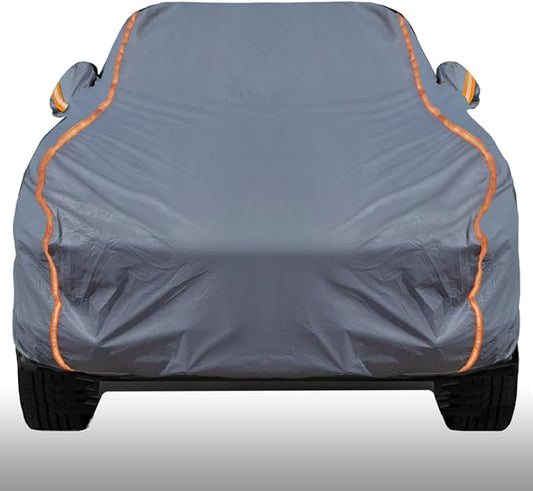 KEYOOG Universal Waterproof Heavy Weight Full Car Covers, Fit Pickup, All Weather, Outdoor Full Cover Weatherproof UV Sun Protection Snow Dust Storm Resistant with PEVA Cotton, Fit Length 198"-220"