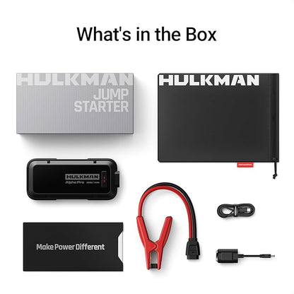 Hulkman Alpha Pro Solid Black, 2000A 74Wh Car Jump Starter Portable, High-Capacity Battery Booster & Jumper Cables, 3.3" Display Jump Box, PD65W in&Out, 12V Battery Pack for 8.5L Gas/6.0L Diesel