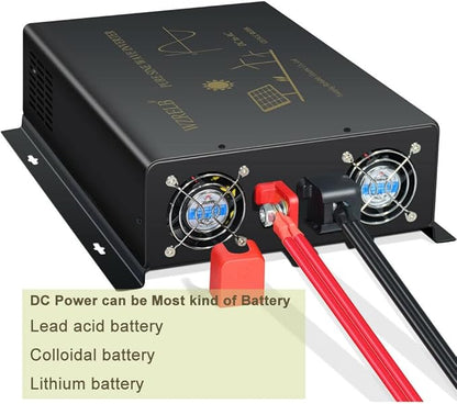 WZRELB Pure Sine Wave Power Inverter 3000W 12VDC to 120VAC 6000W Peak Dual AC Outlets &2× 2.4A USB Port &Hardwire Terminal with 16ft Remote Conrtol Off-Grid Solar Converter RV Trucks (VC300012U5WD-1)