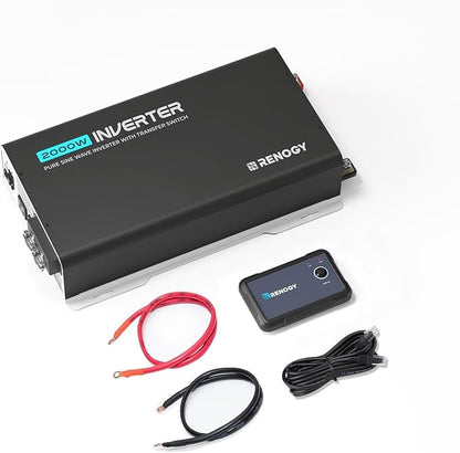 Renogy Inverter PUH 2000W, 12V to 110V Pure Sine Wave Power Inverter, Built-in Transfer Switch and Bluetooth, DC to AC Solar Converter for RV, Truck, Camping, Home, Emergency, Off-Grid Living