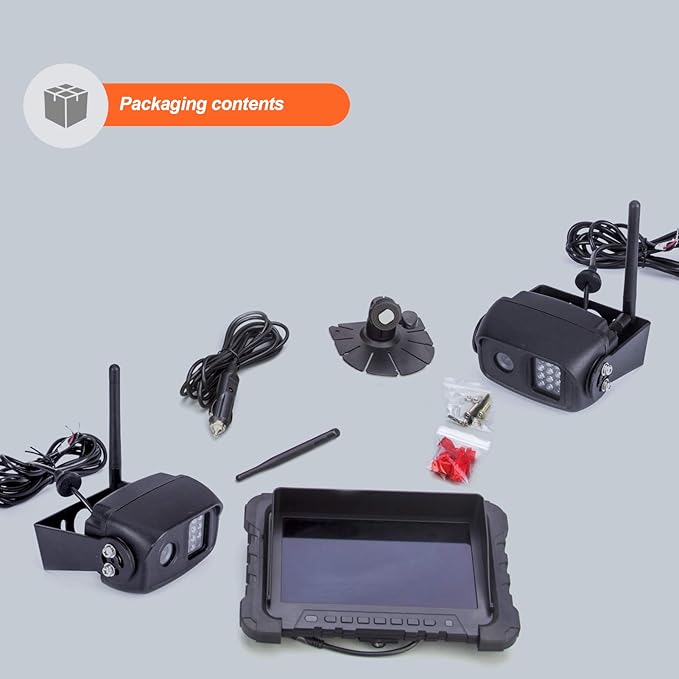 Digital Wireless Backup Camera System, Dual HD 720P Camera with Infrared Night Vision and Wide Viewing Angles, 7inch Wireless Monitor Split Screen for Trailer, RVs, Camper, 5th Wheel, etc