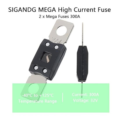 300A MEGA High Current Fuse - 300 Amp Bolt-on Fuse for Cars, Trucks, Construction Vehicles, Buses, Caravans (2 Pcs)