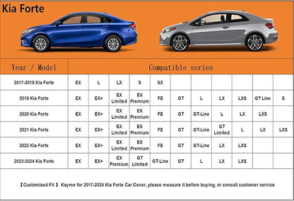 Kayme 6 Layers Car Cover Custom Fit for Kia Forte (2017-2025) Waterproof All Weather for Automobiles, Outdoor Full Cover Rain Sun UV Protection.Silver