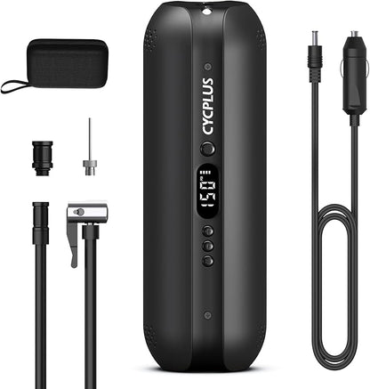 CYCPLUS Tire Inflator Portable Air Compressor - 150PSI Cordless Air Pump with Digital Tire Pressure Gauge, Accurate LCD Display & LED Light, DC/AC 2-in-1 for Car/Motorcycle/E-Bike/Ball(2025 Version)