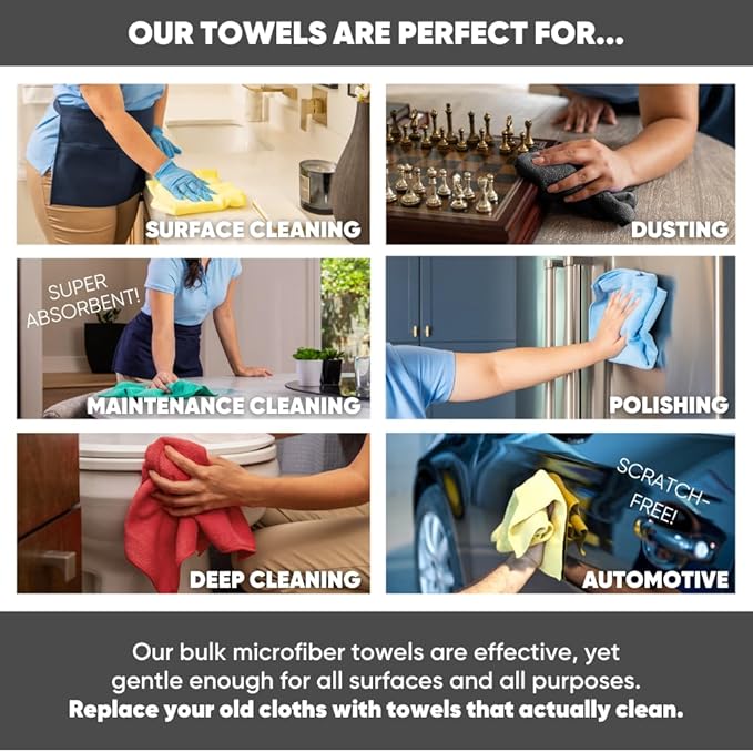 Bulk 16" x 16" All Purpose Microfiber Towels Wholesale - Case Quantity (200 Count) | Large | No Fraying | High Density Microfiber | Zero Chemical Cleaner | Long-Lasting (Green)