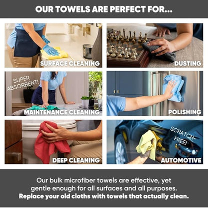 Bulk 16" x 16" All Purpose Microfiber Towels Wholesale - Case Quantity (200 Count) | Large | No Fraying | High Density Microfiber | Zero Chemical Cleaner | Long-Lasting (Black)