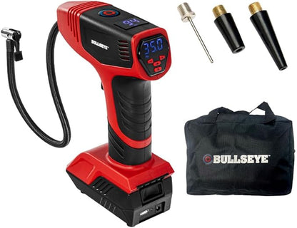 Bullseye Pro Automatic Digital Tire Inflator 150 PSI Max w/Gauge Display Screen & Pre-set Pressure in KPA, PSI, BAR, kg/cm, Built-in LED Lights, Rechargeable, Air Compressor, Car Tire Pump
