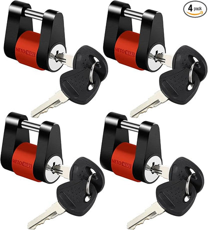 METOWARE Keyed Alike Trailer Coupler Lock, 1/4” Dia, 3/4” Span Heavy-Duty Steel Trailer Tongue Lock for Tow Boat RV Truck Car's Coupler with Anti-Rattle Rubber Rings (4 Pack)