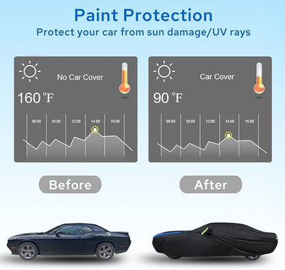 Avecrew Dodge Challenger Car Cover Waterproof All Weather for Automobiles, Outdoor Full Exterior Covers Fit 2008-2023 Dodge Challenger with Windproof Strap and Driver Door Zipper