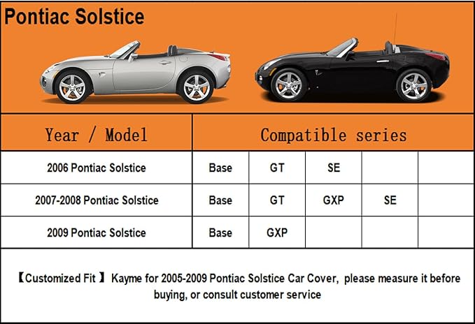 Kayme 6 Layers Car Cover Custom Fit for Pontiac Solstice (2005-2009) Waterproof All Weather for Automobiles, Outdoor Full Cover Rain Sun UV Protection.Silver
