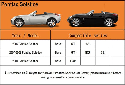 Kayme 6 Layers Car Cover Custom Fit for Pontiac Solstice (2005-2009) Waterproof All Weather for Automobiles, Outdoor Full Cover Rain Sun UV Protection.Silver
