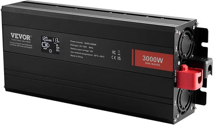 VEVOR Pure Sine Wave Inverter, 3000 Watt, DC 12V to AC 120V Power Inverter with 2 AC Outlets 2 USB Port 1 Type-C Port, LCD Display and Remote Controller for Large Home Appliances, CE FCC Certified