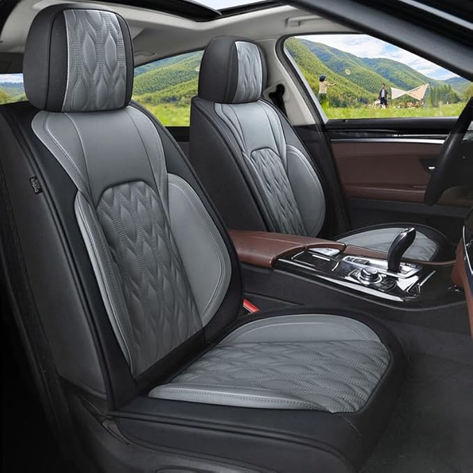 Leather Seat Covers for Car Fit for Toyota Camry 2012-2025 Full Set Car Seat Covers Waterproof Non-Slip Automotive Seat Cushion Protectors (5 Seats,Black&Grey)