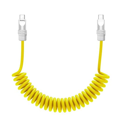 chubbycable Curly Chubby - Retractable Fast Charging Cable 240W Coiled Charger Cord for Car Durable USB-C Cable for Phones, Tablets and More, Yellow, Type-C to Type-C, 1.3FT-2.3FT