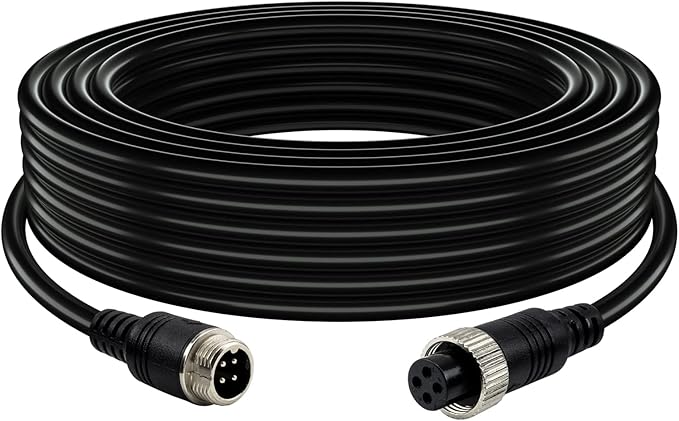50FT Car 4-Pin Aviation Video Extension Cable，15m Car Video Extension Cable for CCTV Rearview Camera Truck Trailer Camper Bus Motorhome Vehicle Backup Monitor Waterproof Shockproof System