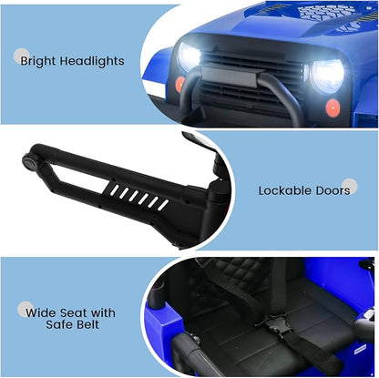 OLAKIDS Kids Ride On Truck, 12V Electric Vehicle Car with Remote Control, Toddlers Battery Powered Toy with 2 Speeds, Spring Suspension, Double Open Doors, LED Lights, TF, Music, USB, Mp3 (Blue)