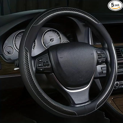 New Leather Car Steering Wheel Cover, Non-Slip Car Wheel Cover Protector Breathable Microfiber Leather Universal Fit for Most Cars(Black)
