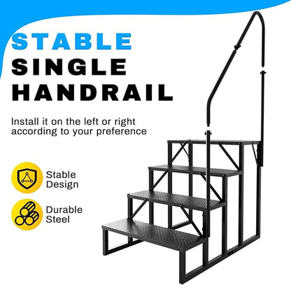 RV Stairs 4 Step Ladder, RV Steps Anti-Slip, Hot Tub Steps with Handrail, 660 lbs RV Ladder for 5th Wheel RV, Mobile Home Stairs