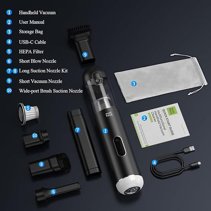 Car Vacuum Portable Cordless - 20000PA High Power Handheld Vacuum with LED Display, 2.5H Fast Charging Up to 45 Mins of Runtime, Hand Vac Cordless Rechargeable for Car Home Corner Cabinet