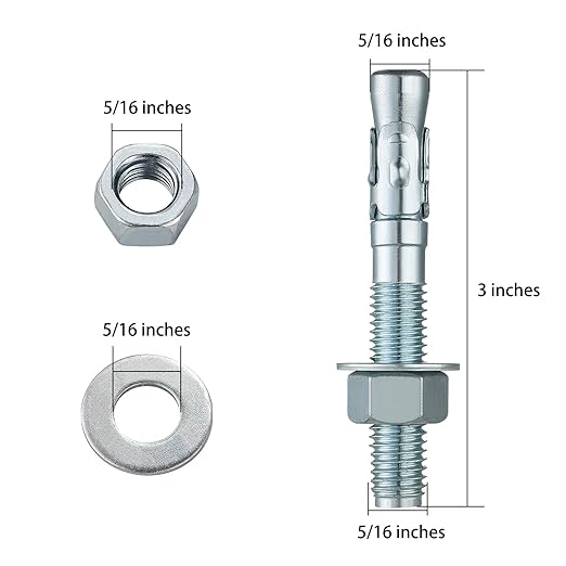 5/16x3" 30Pcs Inch Standard Fasteners for Heavy-Duty Zinc Wedge Anchors for Cement and Concrete