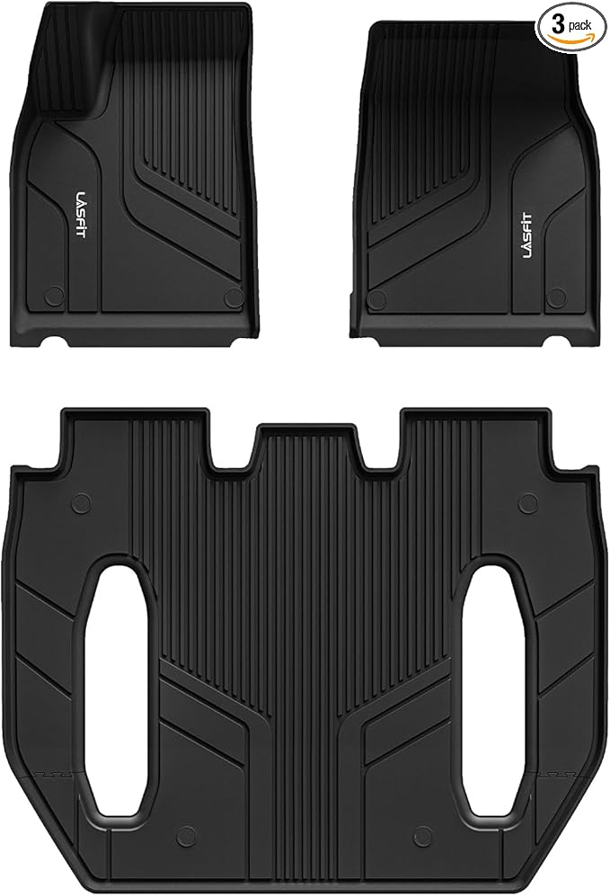 LASFIT Floor Mats for Tesla Model X 6 Seater & Model X Plaid 2025 2024 2023 2022 2021, All Weather TPE Custom Fit Floor Liners 1st & 2nd & 3rd Front & Rear Row Car Mats, Black