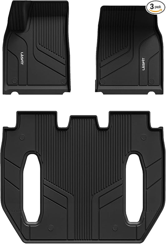 LASFIT Floor Mats for Tesla Model X 6 Seater & Model X Plaid 2025 2024 2023 2022 2021, All Weather TPE Custom Fit Floor Liners 1st & 2nd & 3rd Front & Rear Row Car Mats, Black
