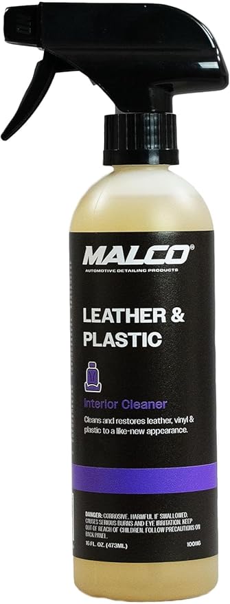 Malco Leather & Plastic Cleaner – Penetrates Deep to Remove Dirt, Grime and Oily Soils/Restores Leather, Plastic and Vinyl/Leaves Surfaces Clean, Shiny and Film-Free / 16 Oz. (100116)