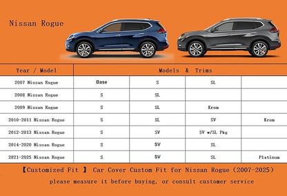 Kayme 6 Layers SUV Car Cover Custom Fit for Nissan Rogue (2007-2025) Waterproof All Weather for Automobiles, Outdoor Full Cover Rain Sun UV Protection.Silver