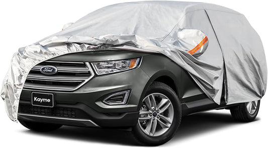 Kayme 6 Layers SUV Car Cover Custom Fit for Ford Edge（2013-2025） Waterproof All Weather for Automobiles, Outdoor Full Cover Rain Sun UV Protection.Silver