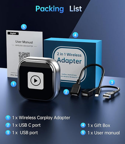 Wireless Carplay Adapter, 2025 Upgrade Mini USB Design for Car Play & Android Auto, Easy Use Fast Stable Connection for iPhone