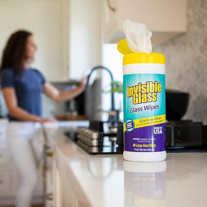 Invisible Glass 90160 Glass Cleaning Wipes Perfect for Cleaning Mirrors, Windows, and Windshields at Home, in Your Car, or at the Office, Streak-Free, Tint-Safe, Lint-Free, 40 Wipes, Pack of 1