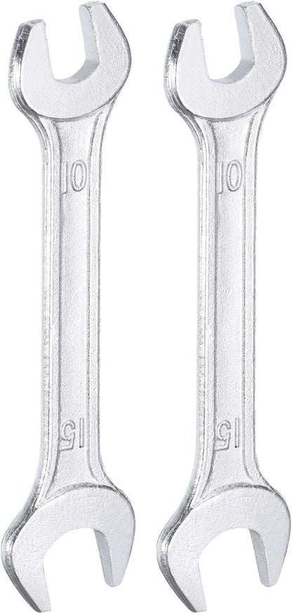 HARFINGTON 2pcs Double Open End Wrench 10mm x 15mm Metric 15 Degree Offset Angle Small Flat Head Wrench Galvanizing Open Ended Spanner for Automotive Repair Furniture Assembly