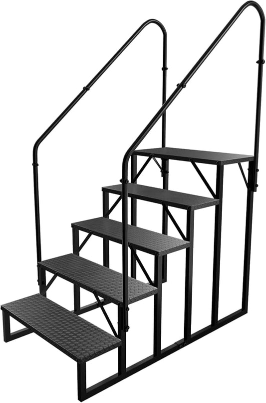 RV Stairs 5 Step Ladder, RV Steps Anti-Slip, Hot Tub Steps with Handrail, 660 lbs RV Ladder for 5th Wheel RV, Mobile Home Stairs（2 Handrails