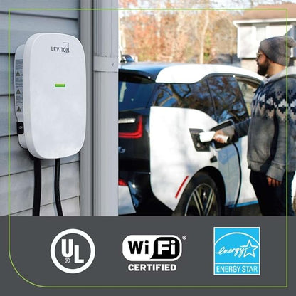 Leviton Level 2 Smart EV Charger with Wi-Fi, 32 Amp, 208/240 VAC, 7.6 kW Output, 18' Cable, Indoor/Outdoor Hardwired EV Charging Station, My Leviton Compatibility, EV32W EVSE