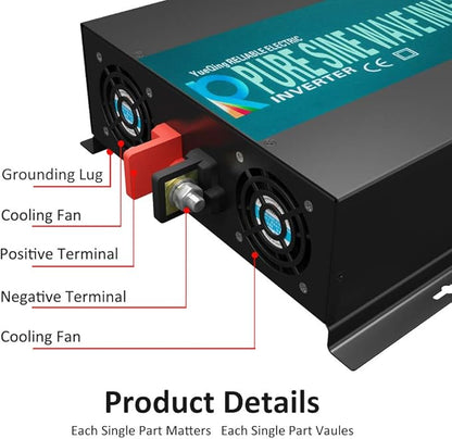 WZRELB Pure Sine Wave 5000W (10000W Surge) 24V Power Inverter DC to AC Power - Solar, RV, RBP-S500024