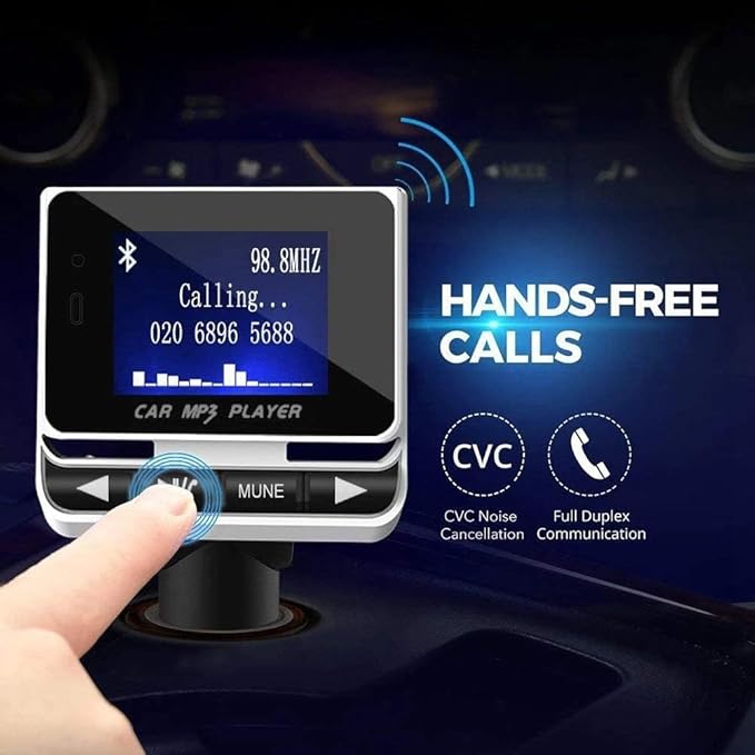 Bluetooth FM Transmitter for Car, Wireless Car Radio Adapter, Handsfree Auto Kit with Remote Control, MP3 Music Player Support USB Charger Siri Google Assistant U Disk/TF Card/Aux