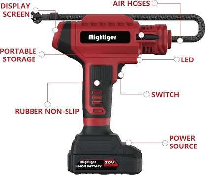 Tire Inflator 20V Cordless Mini Air Compressor DC 12V Portable Handheld Car Air Pump 150PSI with Rechargeable Battery, Auto Shut Off, LED, Digital Pressure Gauge for Cars Bikes (Red)